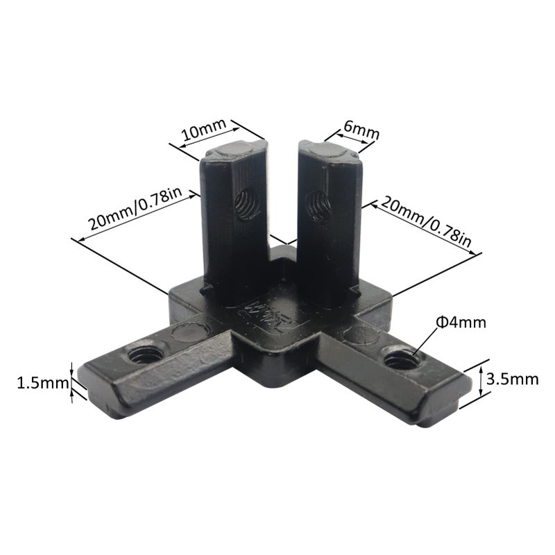 BLCCLOY 8Pcs 2020 Aluminum Extrusion T Slot Corner Bracket 20 Series Extruded Hardware 3 Way Tri Connector with Set Screw for 20/20 2040 T V Slot Black Aluminum Profile Frame Fitting - Image 3